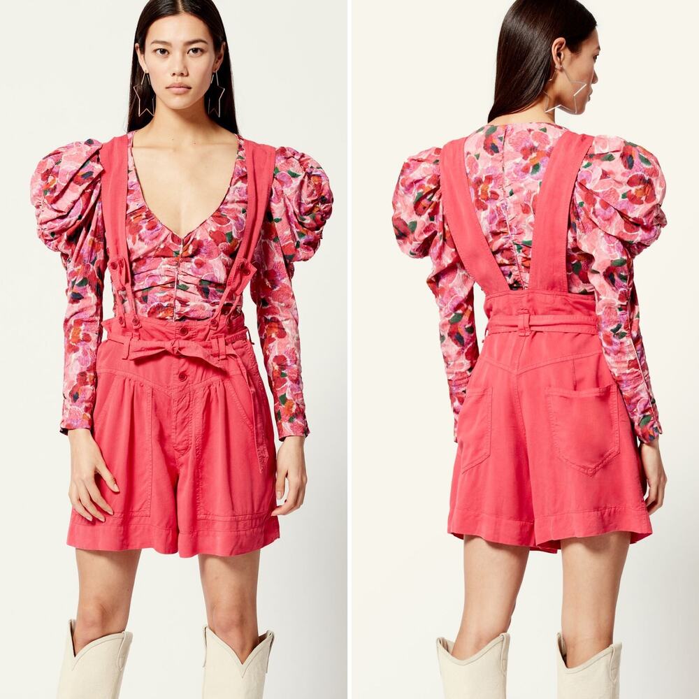 Isabel Marant Flink Suspender Shorts Pink Size Medium High‎ Rise Chic Sexy Loose